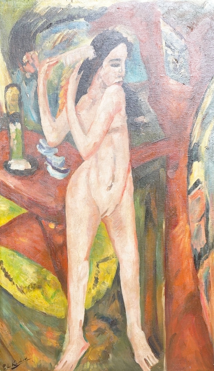 Decorative oil on board, Full length study of a nude woman, 77 x 45cm